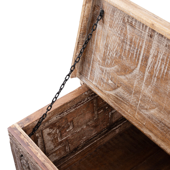 Chain Detail From Carved Blanket Chest Made From Reclaimed Painted Teak | Indigo Antiques