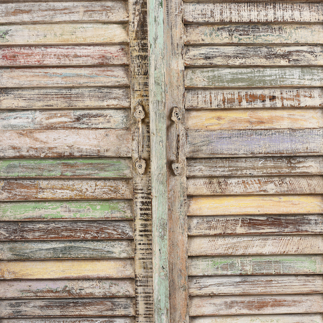 Doors Detail From Painted Indian Louvre Cabinet Made From Reclaimed Teak | Indigo Antiques