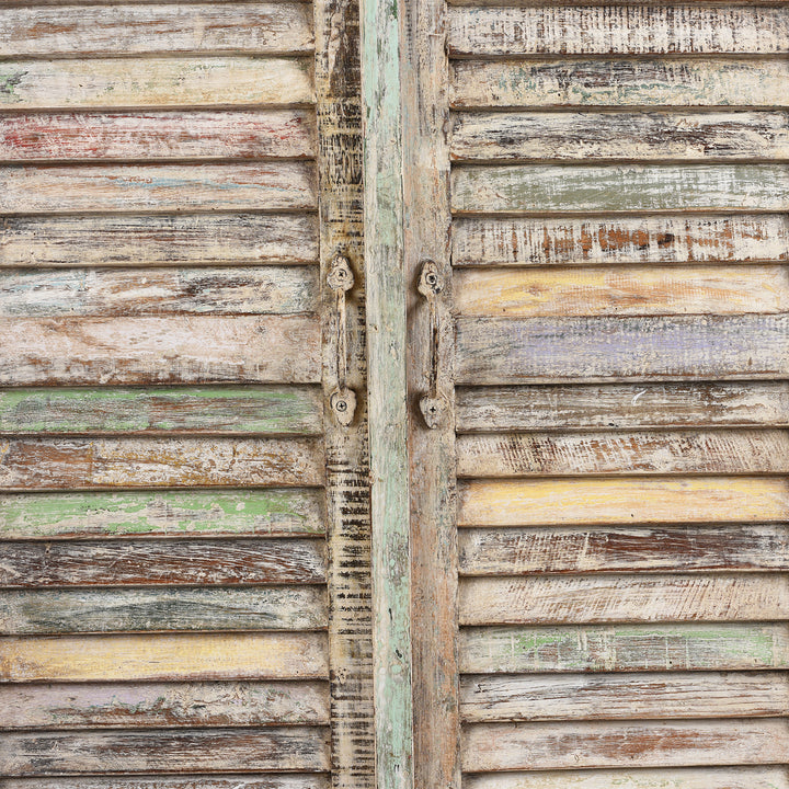 Doors Detail From Painted Indian Louvre Cabinet Made From Reclaimed Teak | Indigo Antiques