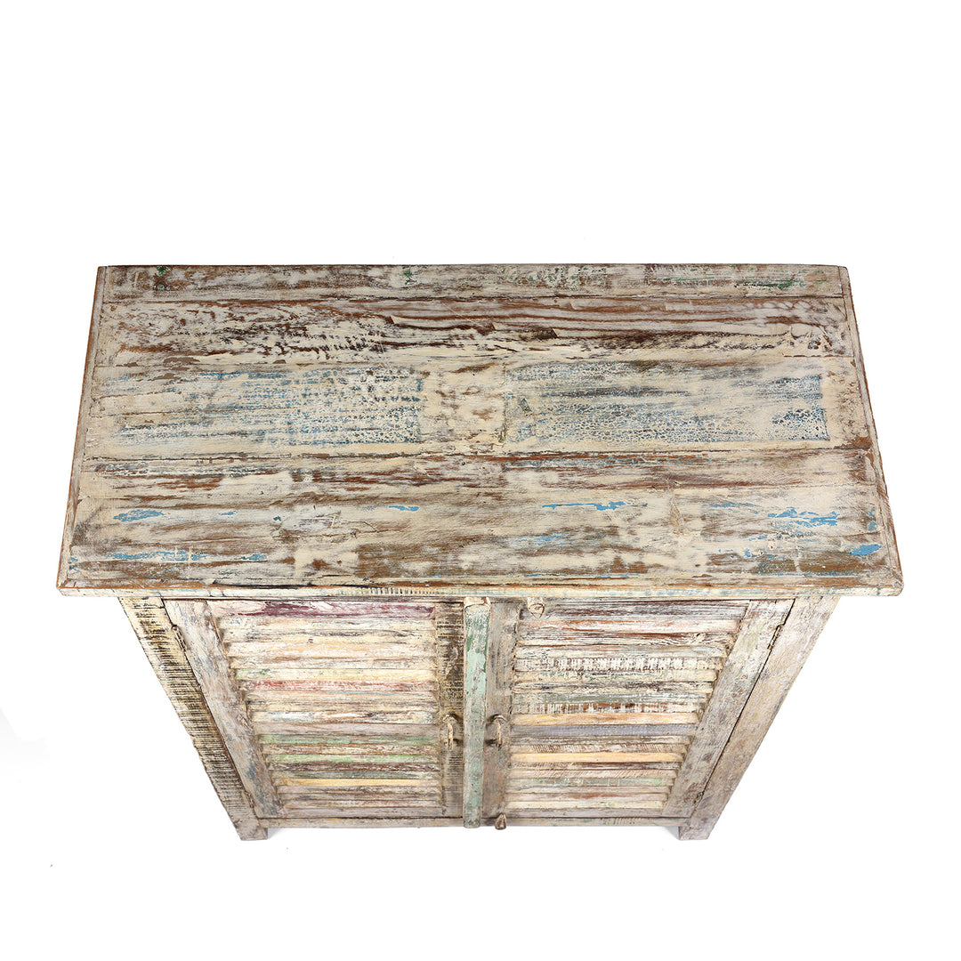 Top Down View of Painted Indian Louvre Cabinet Made From Reclaimed Teak | Indigo Antiques