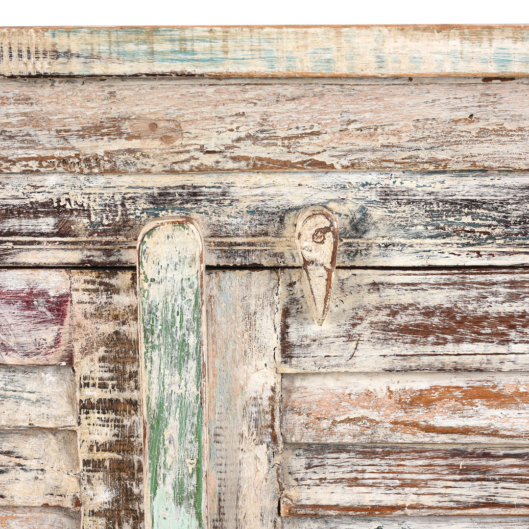 Detail From Painted Indian Louvre Cabinet Made From Reclaimed Teak | Indigo Antiques