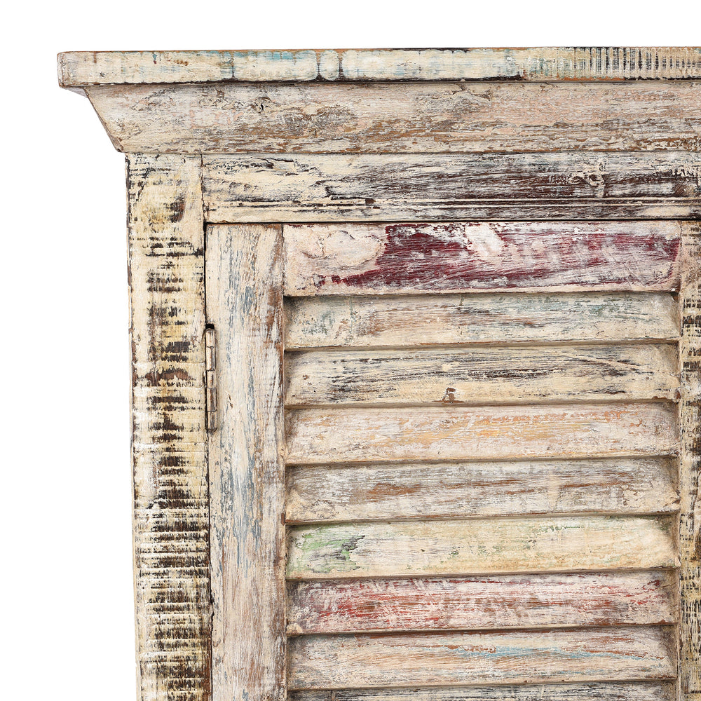 Corner Detail From Painted Indian Louvre Cabinet Made From Reclaimed Teak | Indigo Antiques