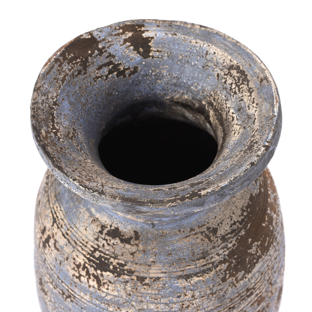 Detail From Blue Vintage Indian Neem Wood Pot From Kullu | Indigo Antiques