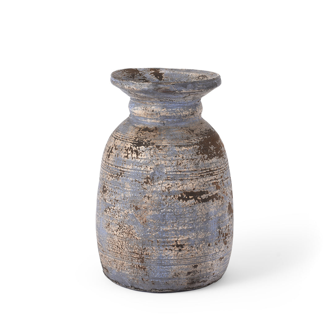 Blue Vintage Indian Neem Wood Pot From Kullu | Indigo Antiques