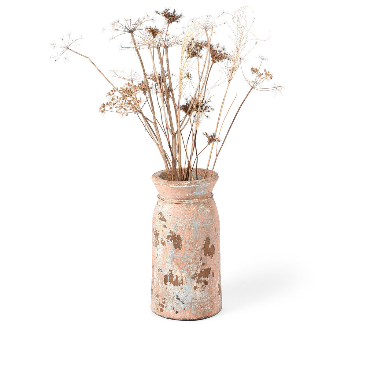 Pink Vintage Indian Neem Wood Pot From Kullu | Indigo Antiques