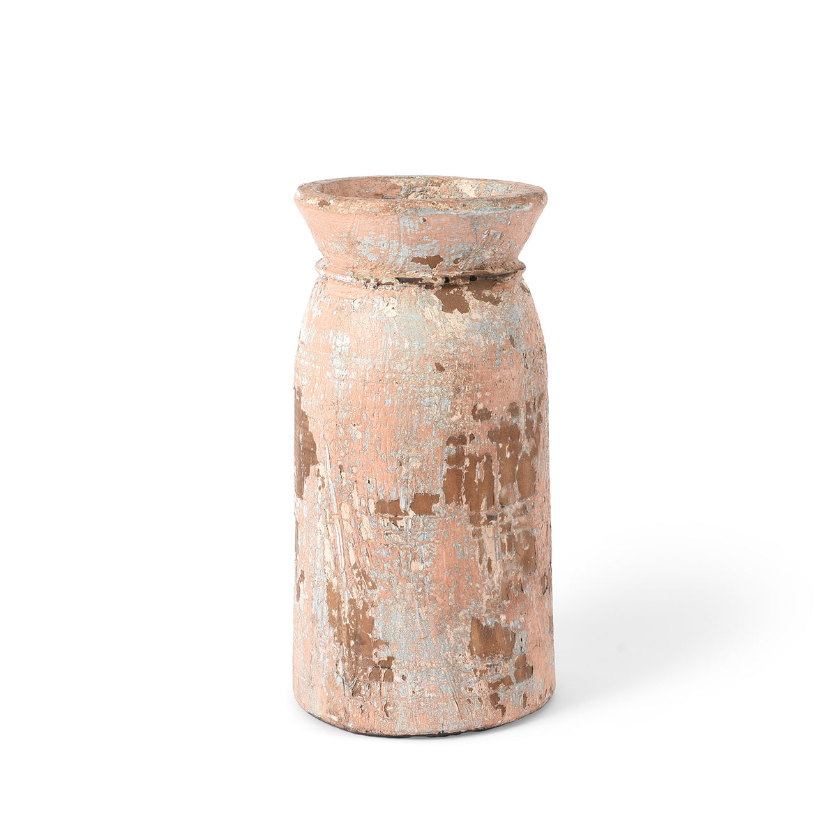Pink Vintage Indian Neem Wood Pot From Kullu | Indigo Antiques