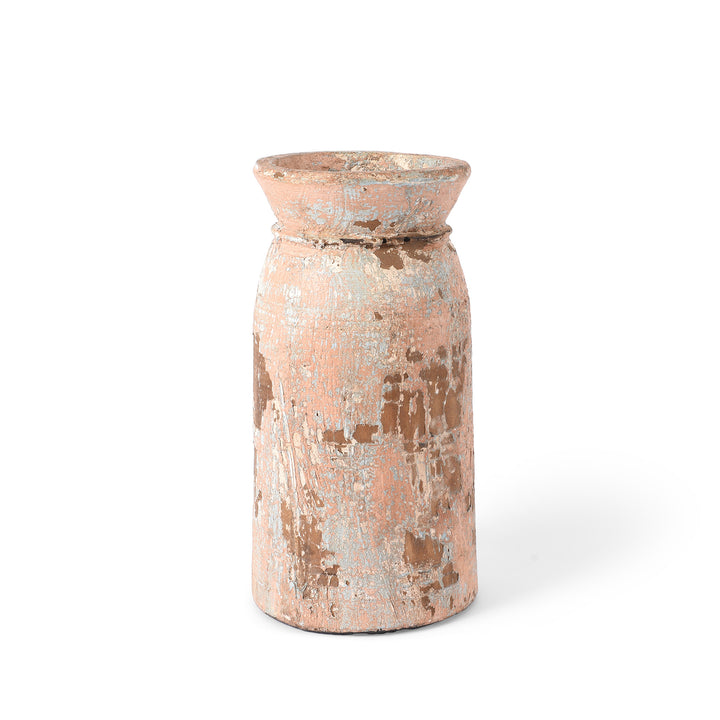 Pink Vintage Indian Neem Wood Pot From Kullu | Indigo Antiques