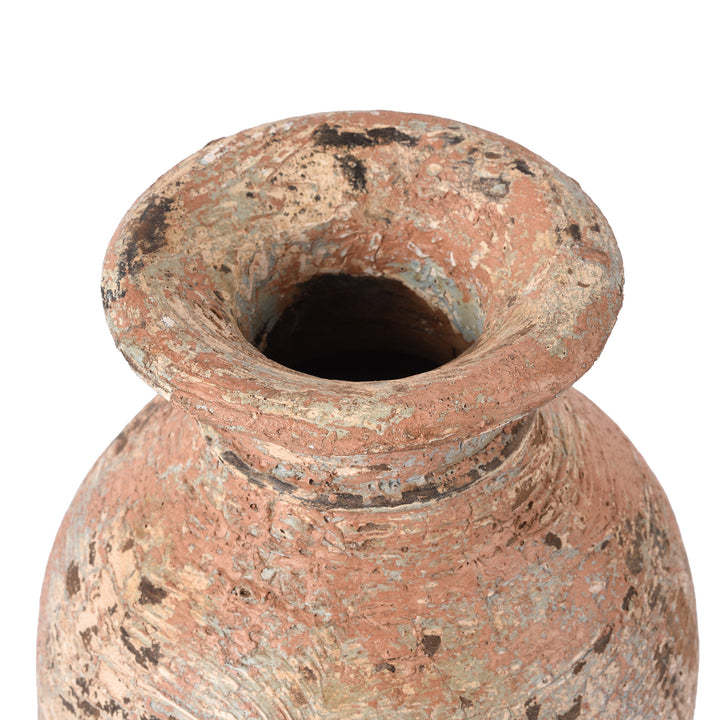 Pink Vintage Indian Neem Wood Pot From Kullu | Indigo Antiques