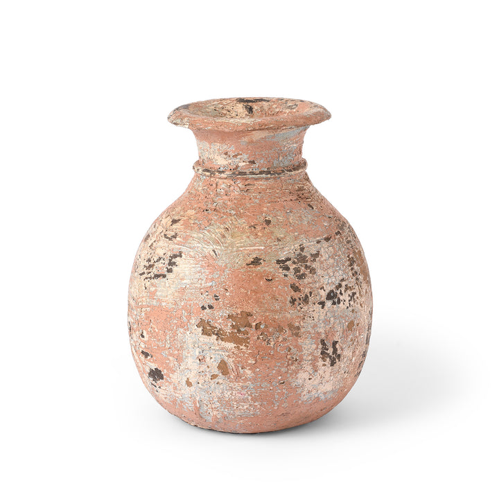 Pink Vintage Indian Neem Wood Pot From Kullu | Indigo Antiques