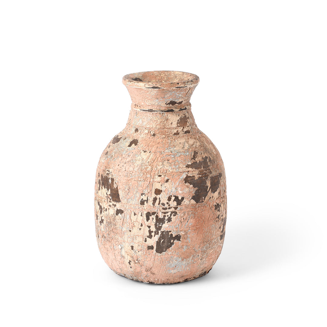 Pink Vintage Indian Neem Wood Pot From Kullu | Indigo Antiques