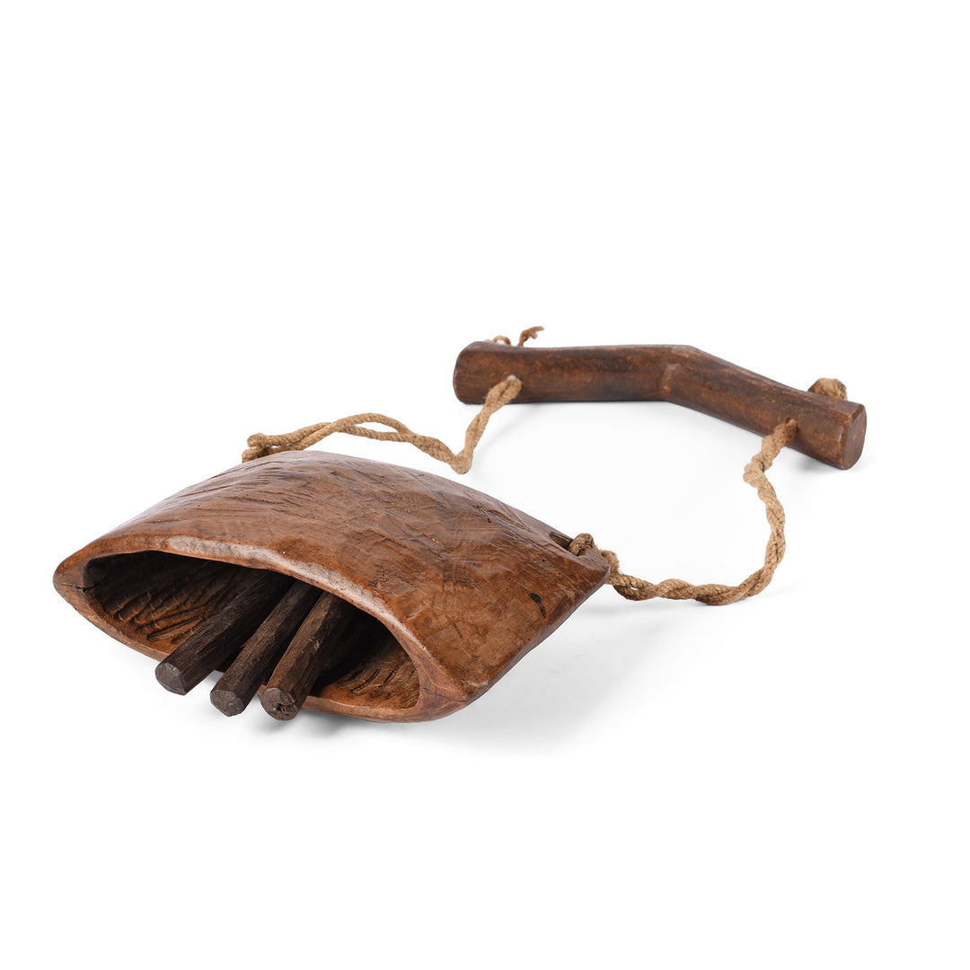 Carved Teak Cow Bell From Rajasthan | Indigo Antiques