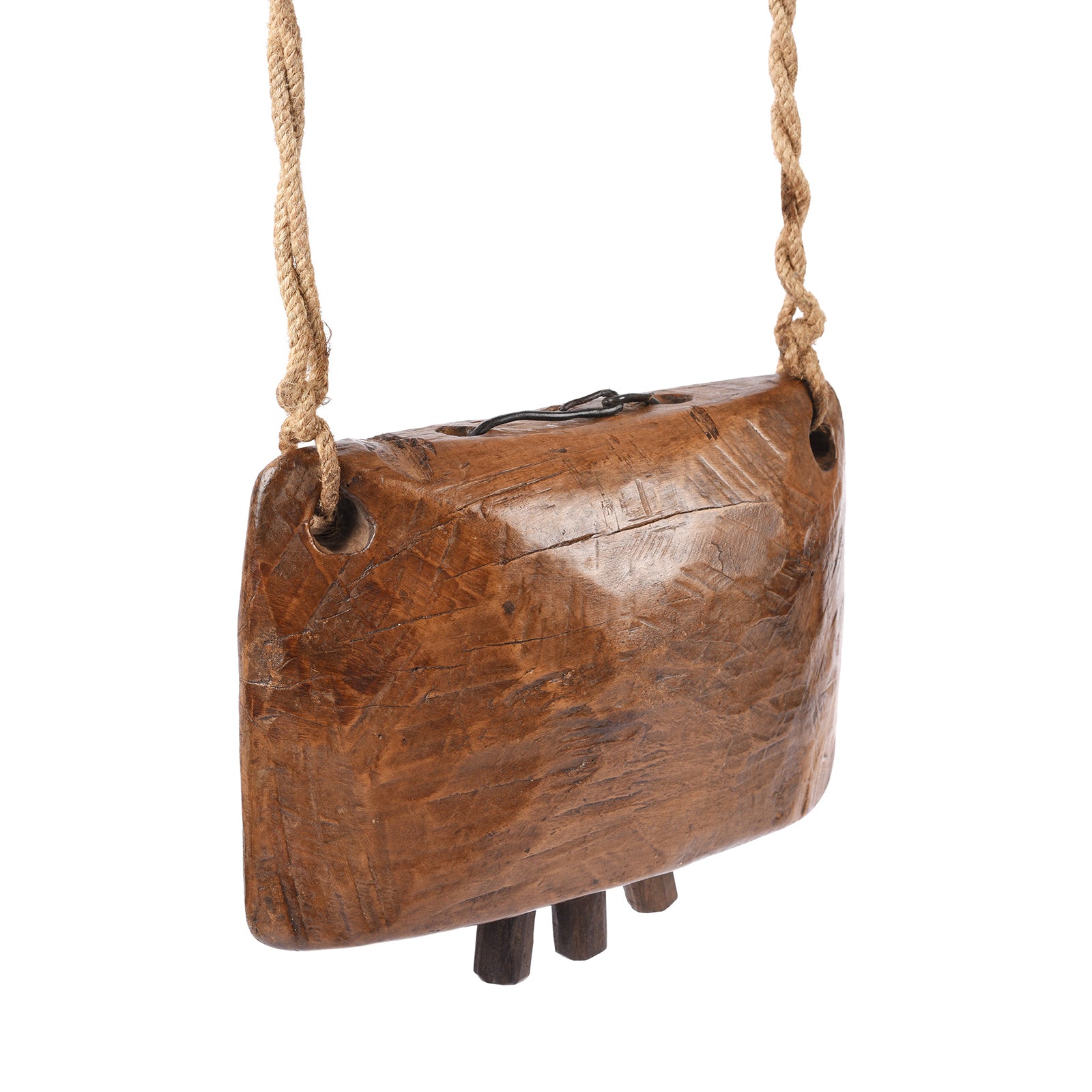 Teak Cow Bell From Rajasthan - Early 20th Century Teak Cow Bell From Rajasthan - Early 20th Century