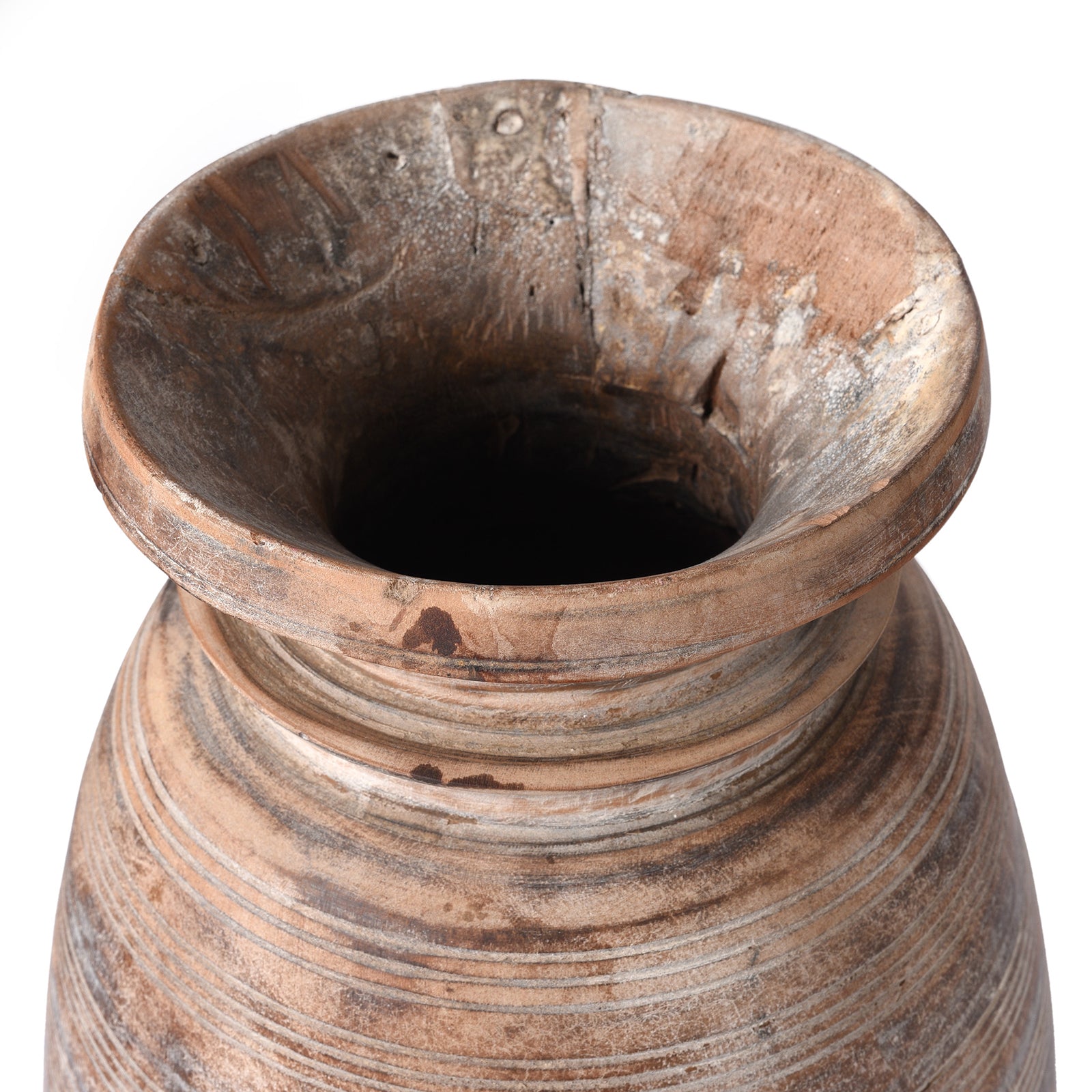 Top Down View Showing Rim And Interior Of Old Wooden Milk Pot From Himachal Pradesh | Indigo Antiques 