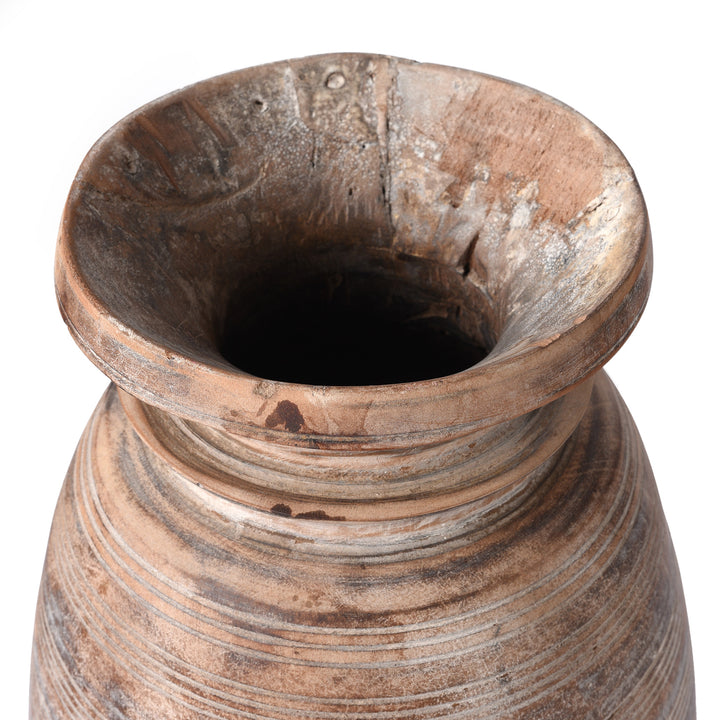 Top Down View Showing Rim And Interior Of Old Wooden Milk Pot From Himachal Pradesh | Indigo Antiques 