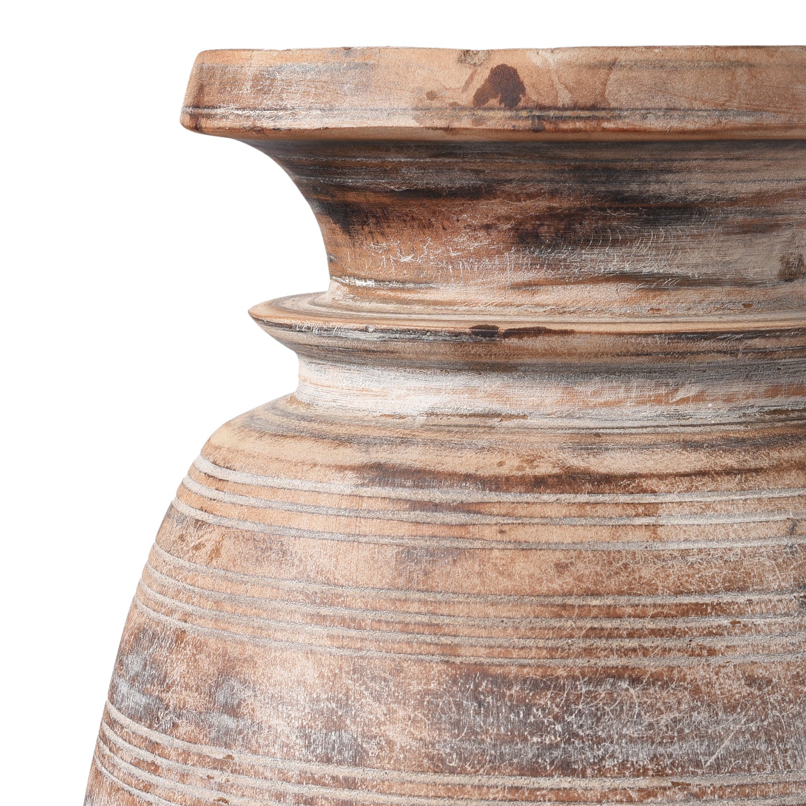 Corner Detail Displaying Turn Lines On Old Wooden Milk Pot From Himachal Pradesh | Indigo Antiques