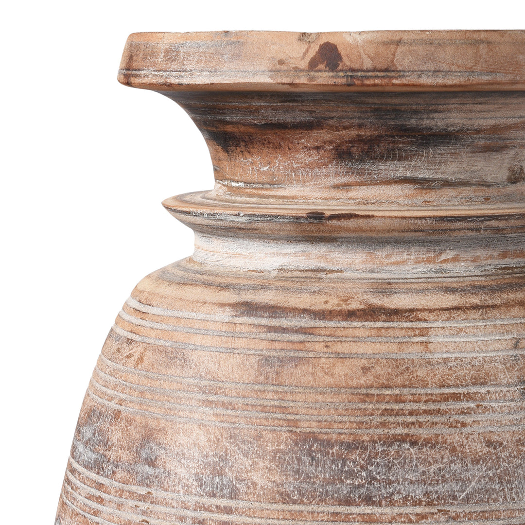 Corner Detail Displaying Turn Lines On Old Wooden Milk Pot From Himachal Pradesh | Indigo Antiques