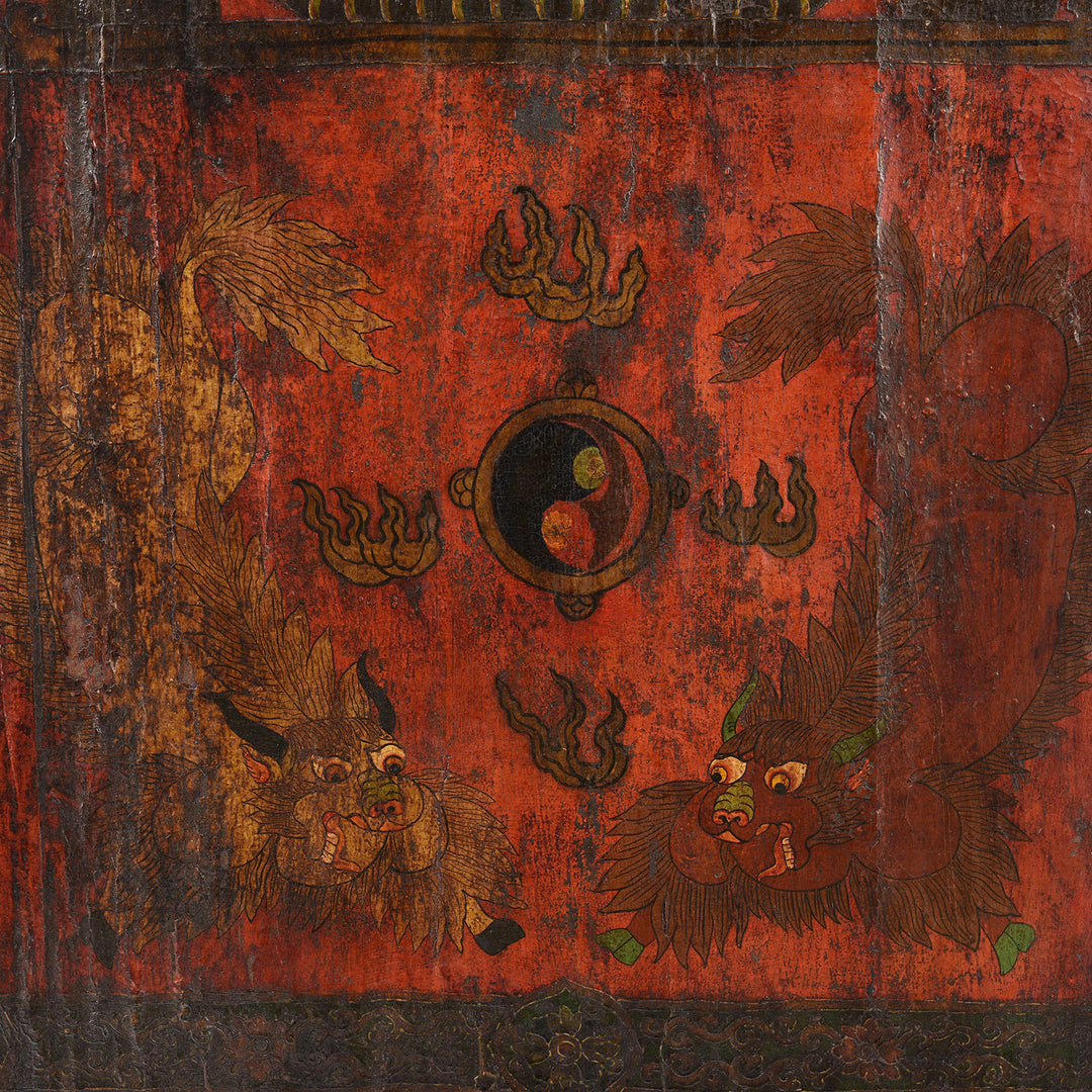 Yak Detail From Vintage Tibetan Door With Original Paint | Indigo Antiques