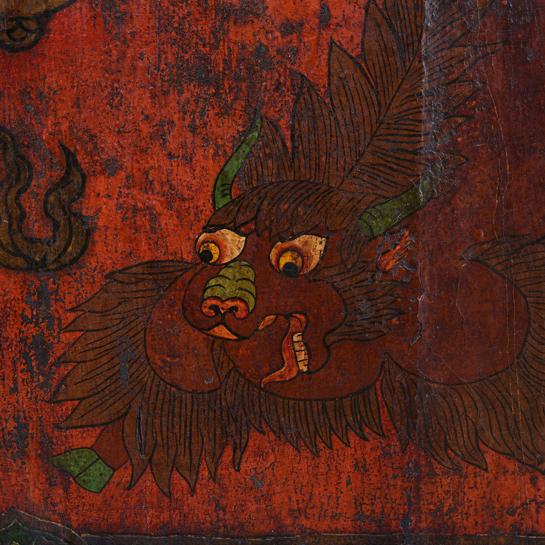 Yak Detail From Vintage Tibetan Door With Original Paint | Indigo Antiques