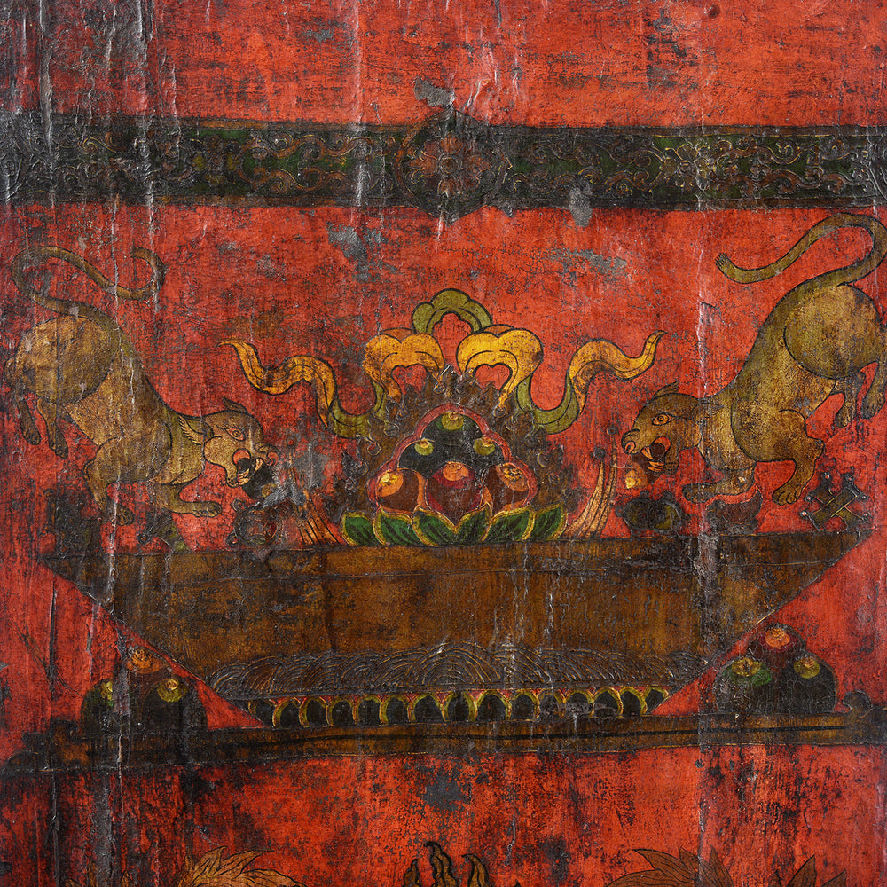 Detail From Vintage Tibetan Door With Original Paint| Indigo Antiques