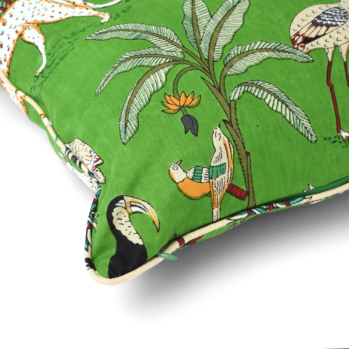 Green Cotton Jungle Print Cushion with Pad - Various Colours | Indigo Antiques
