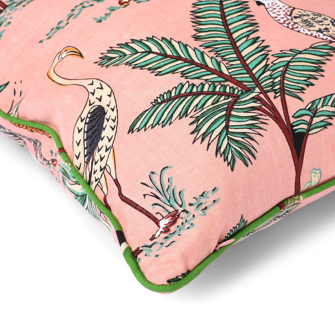Pink Cotton Jungle Print Cushion with Pad - Various Colours | Indigo Antiques