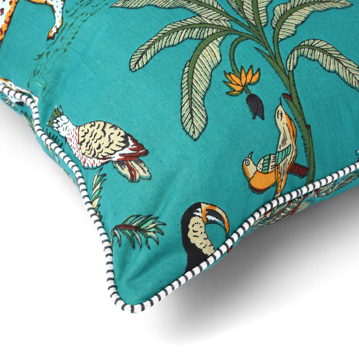 Jade Cotton Jungle Print Cushion with Pad - Various Colours | Indigo Antiques