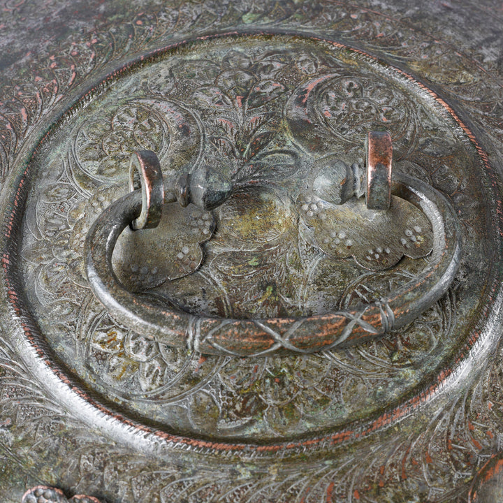 Handle And Carving Detail From Antique Indian Copper Paan Box From Kashmir | Indigo Antiques