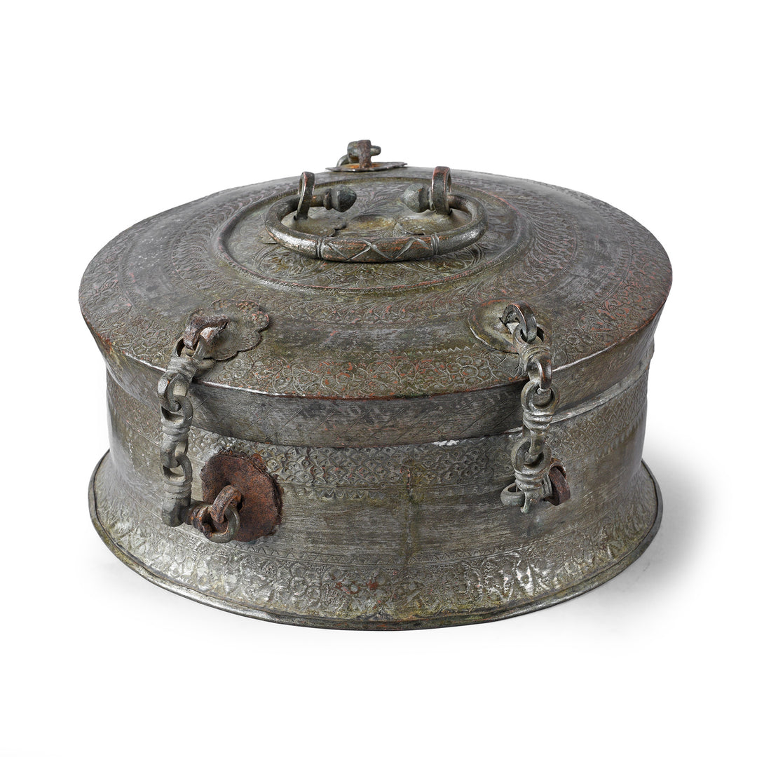 Back Of Antique Indian Copper Paan Box From Kashmir | Indigo Antiques