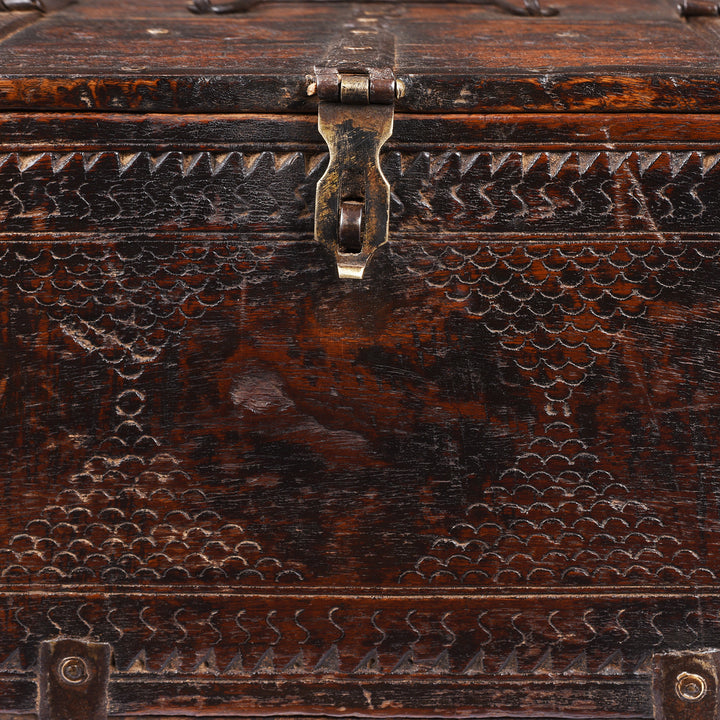 Carving And Latch Detail From Antique Indian Chip Carved Merchants Box From Rajasthan | Indigo Antiques