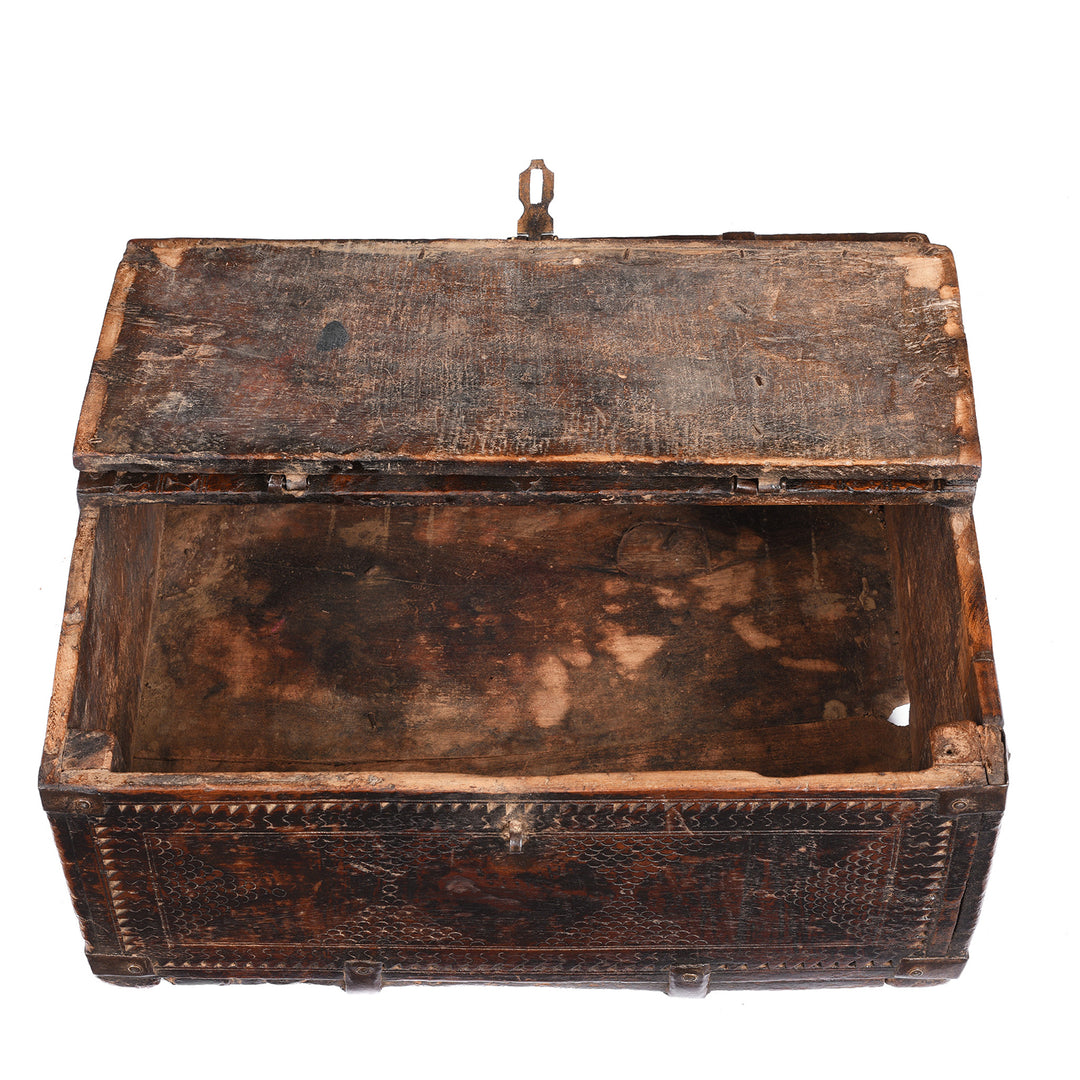Interior Of Antique Indian Chip Carved Merchants Box From Rajasthan | Indigo Antiques