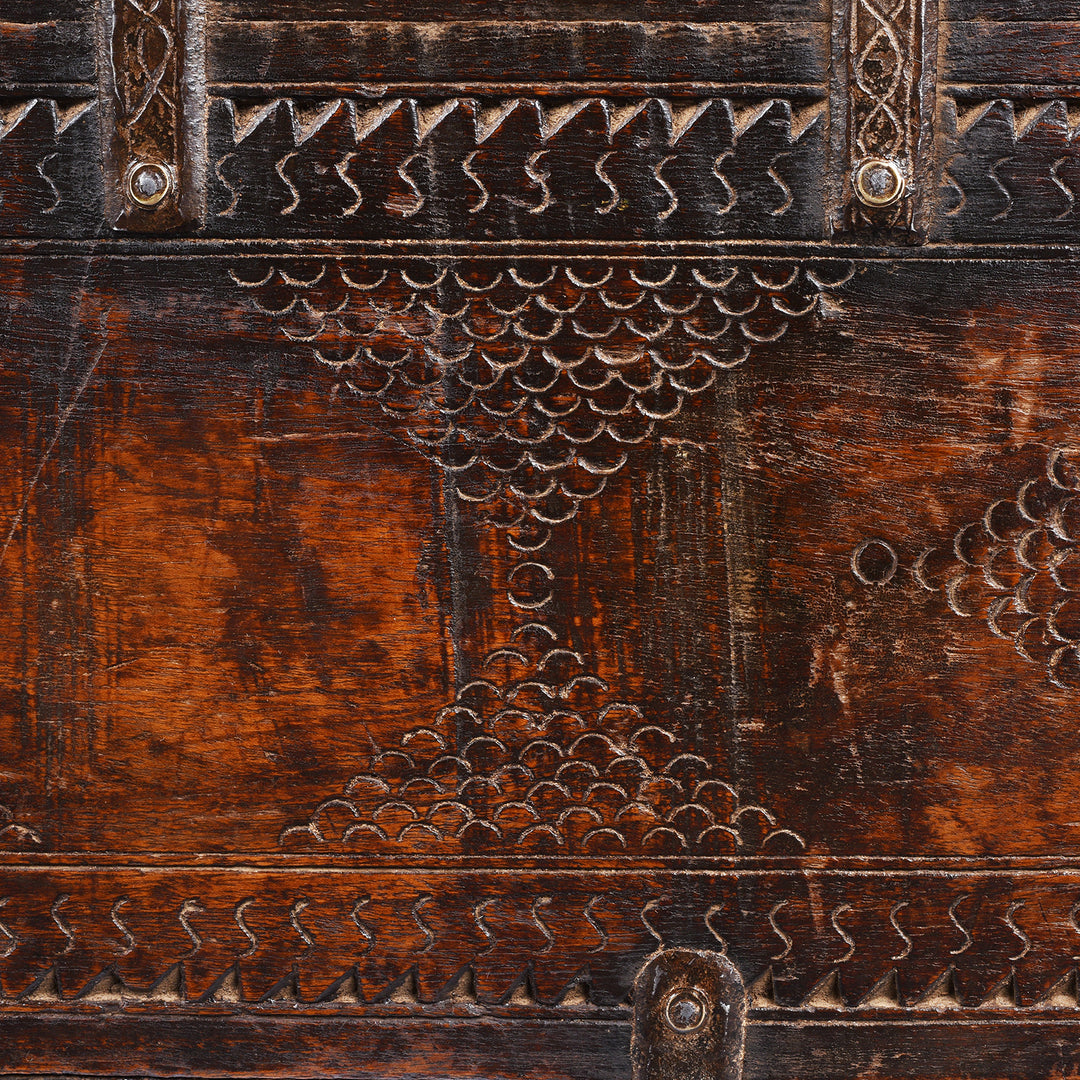Carving Detail From Antique Indian Chip Carved Merchants Box From Rajasthan | Indigo Antiques
