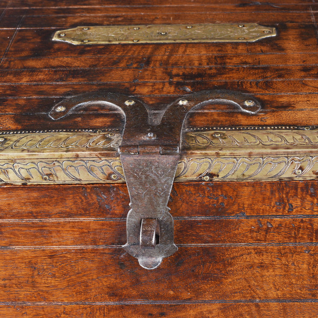 Latch Detail From Antique Indian Brass Bound Merchants Box | Indigo Antiques