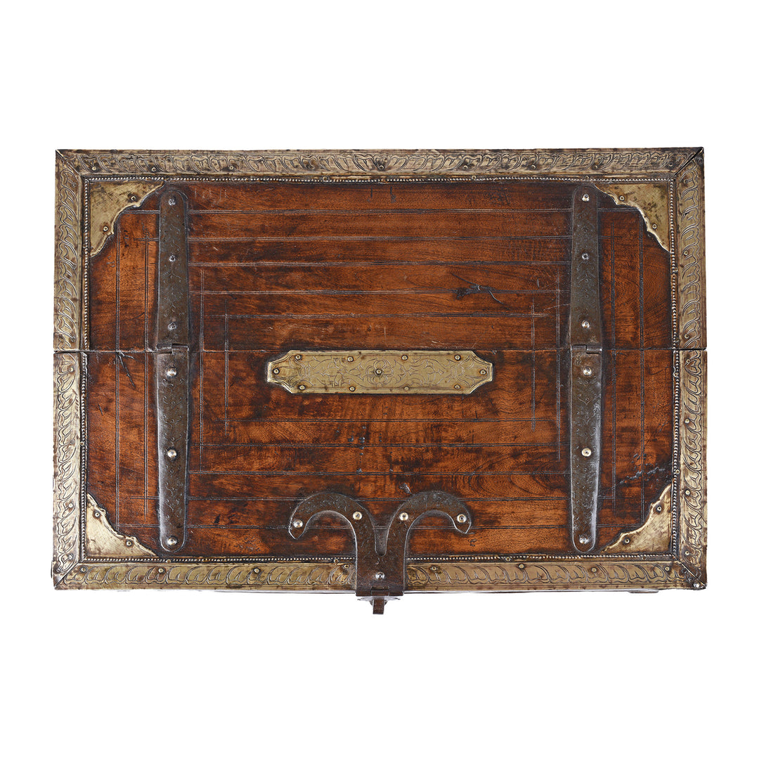 Top Down View Of Antique Indian Brass Bound Merchants Box | Indigo Antiques