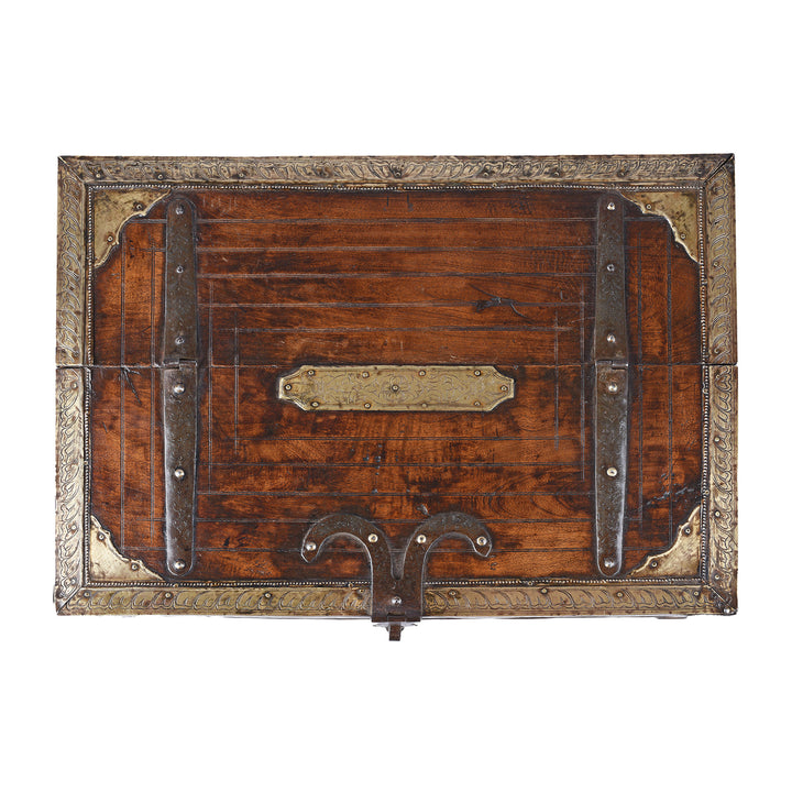 Top Down View Of Antique Indian Brass Bound Merchants Box | Indigo Antiques