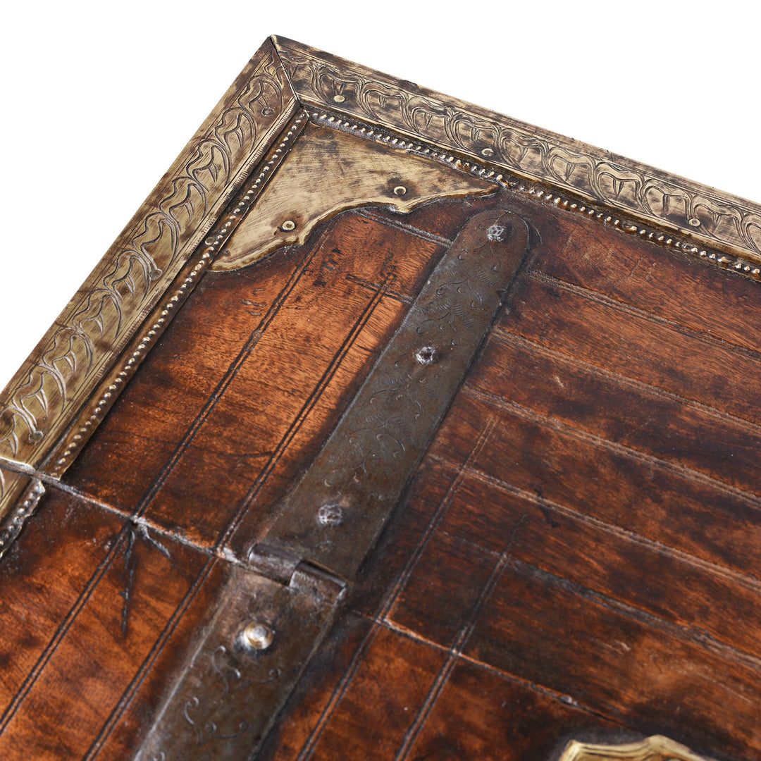 Detail From The Top of Antique Indian Brass Bound Merchants Box | Indigo Antiques