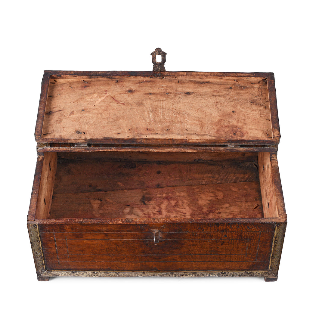 Interior Of Antique Indian Brass Bound Merchants Box | Indigo Antiques