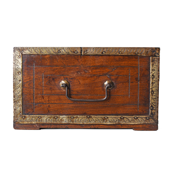 Side View Of Antique Indian Brass Bound Merchants Box | Indigo Antiques