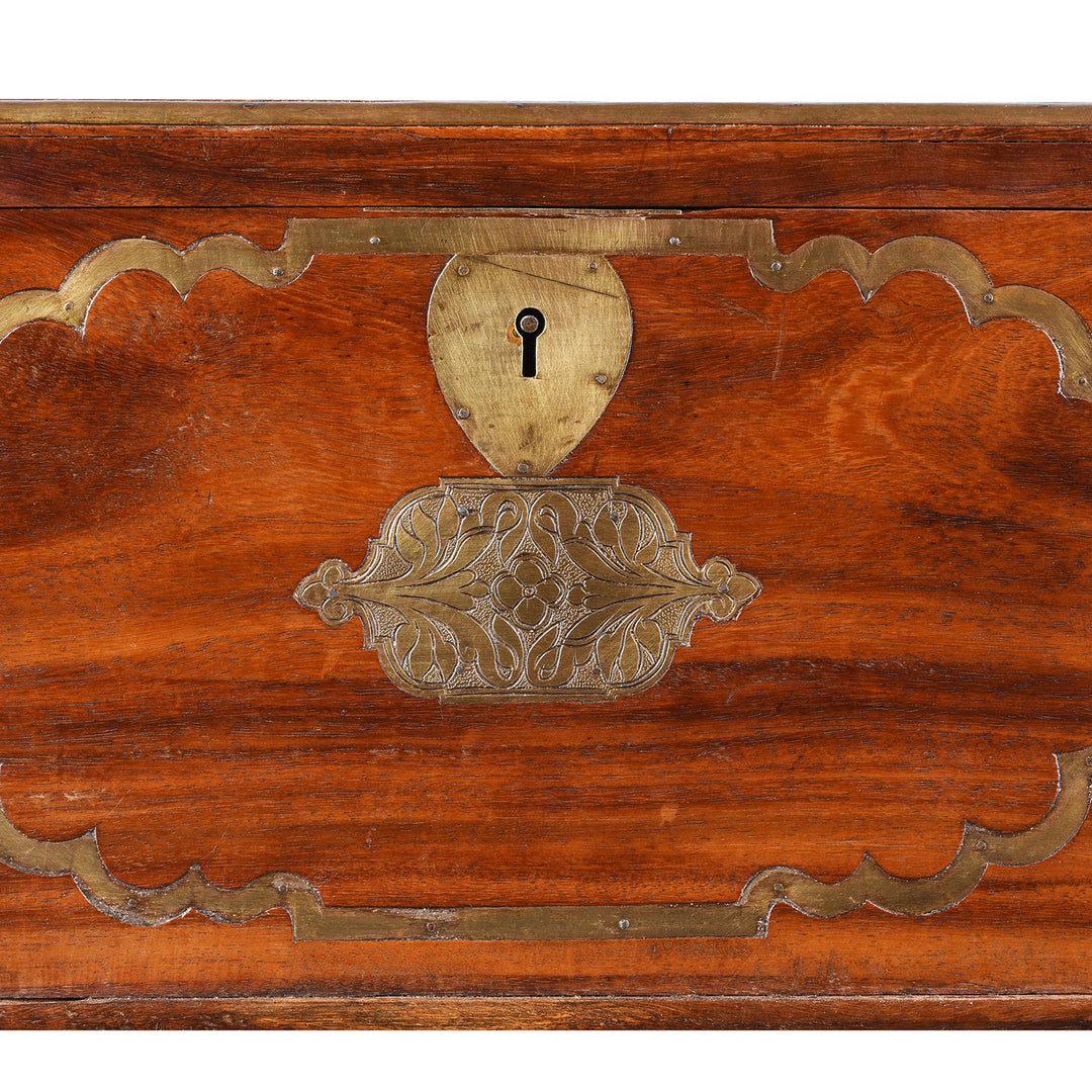 Locking Plate Detail From Antique Brass Bound Rosewood Jewellery Box | Indigo Antiques