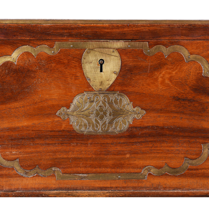 Locking Plate Detail From Antique Brass Bound Rosewood Jewellery Box | Indigo Antiques