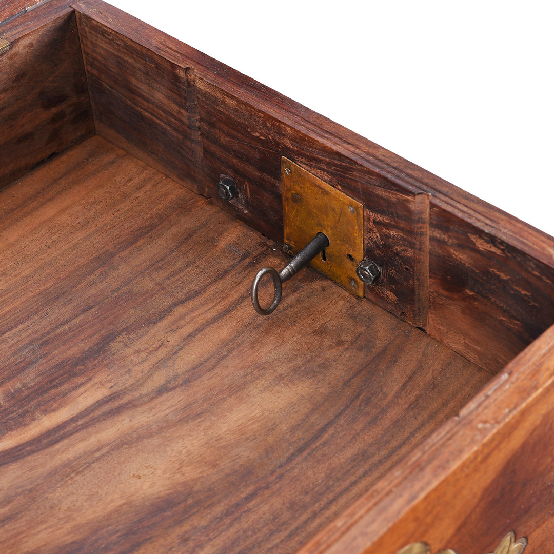 Locking Mechanism From Drawer On Antique Brass Bound Rosewood Jewellery Box | Indigo Antiques