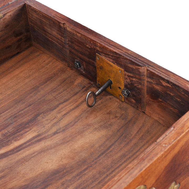 Locking Mechanism From Drawer On Antique Brass Bound Rosewood Jewellery Box | Indigo Antiques