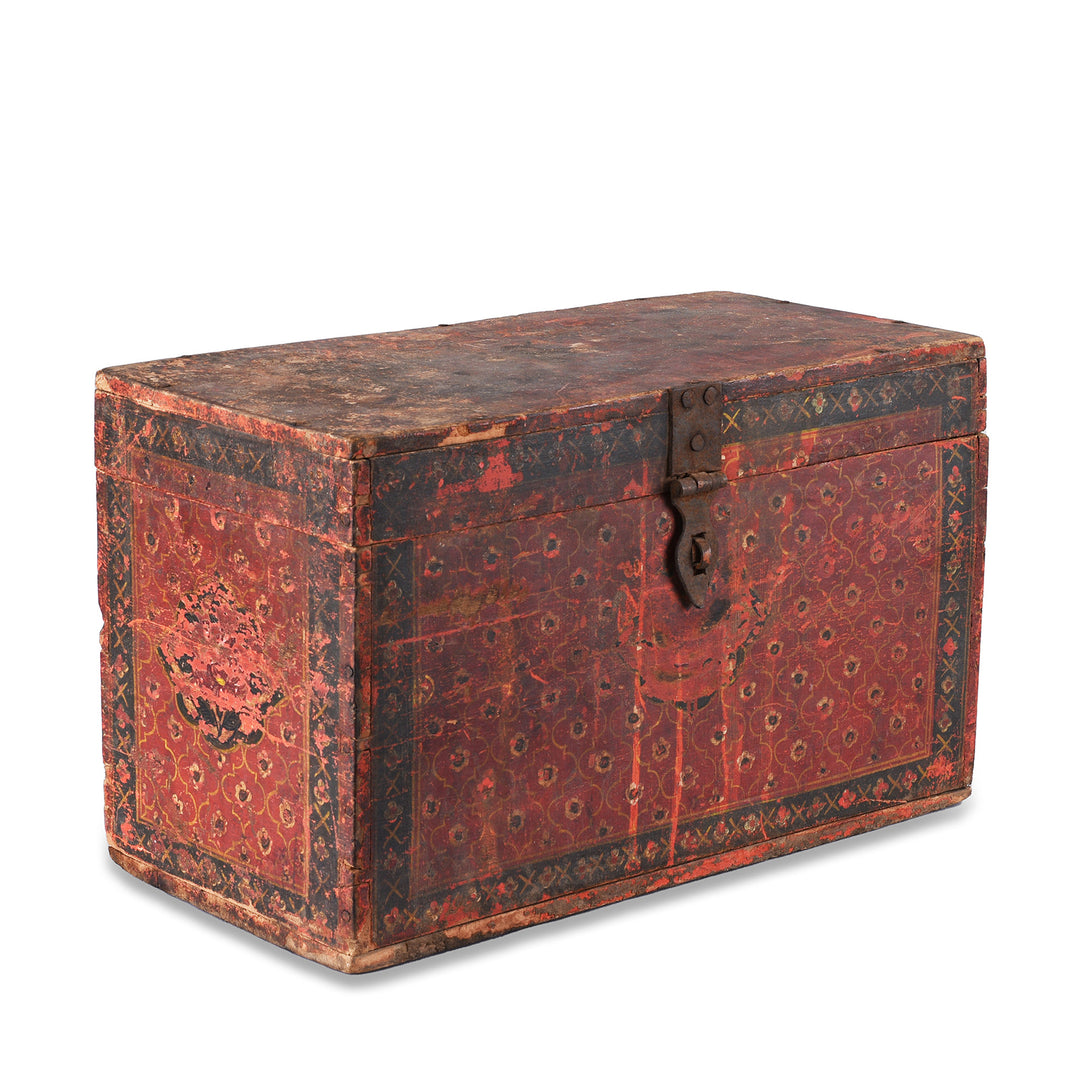 Angled View Of Antique Indian Painted Jain Book Box | Indigo Antiques