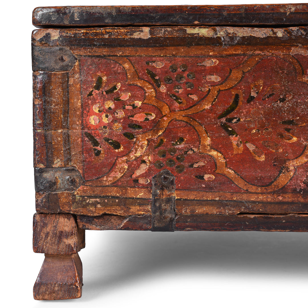 Paintwork Detail From Painted Shekhawati Teak Dowry Box With Floral Motifs And Iron Fittings Early Nineteenth Century