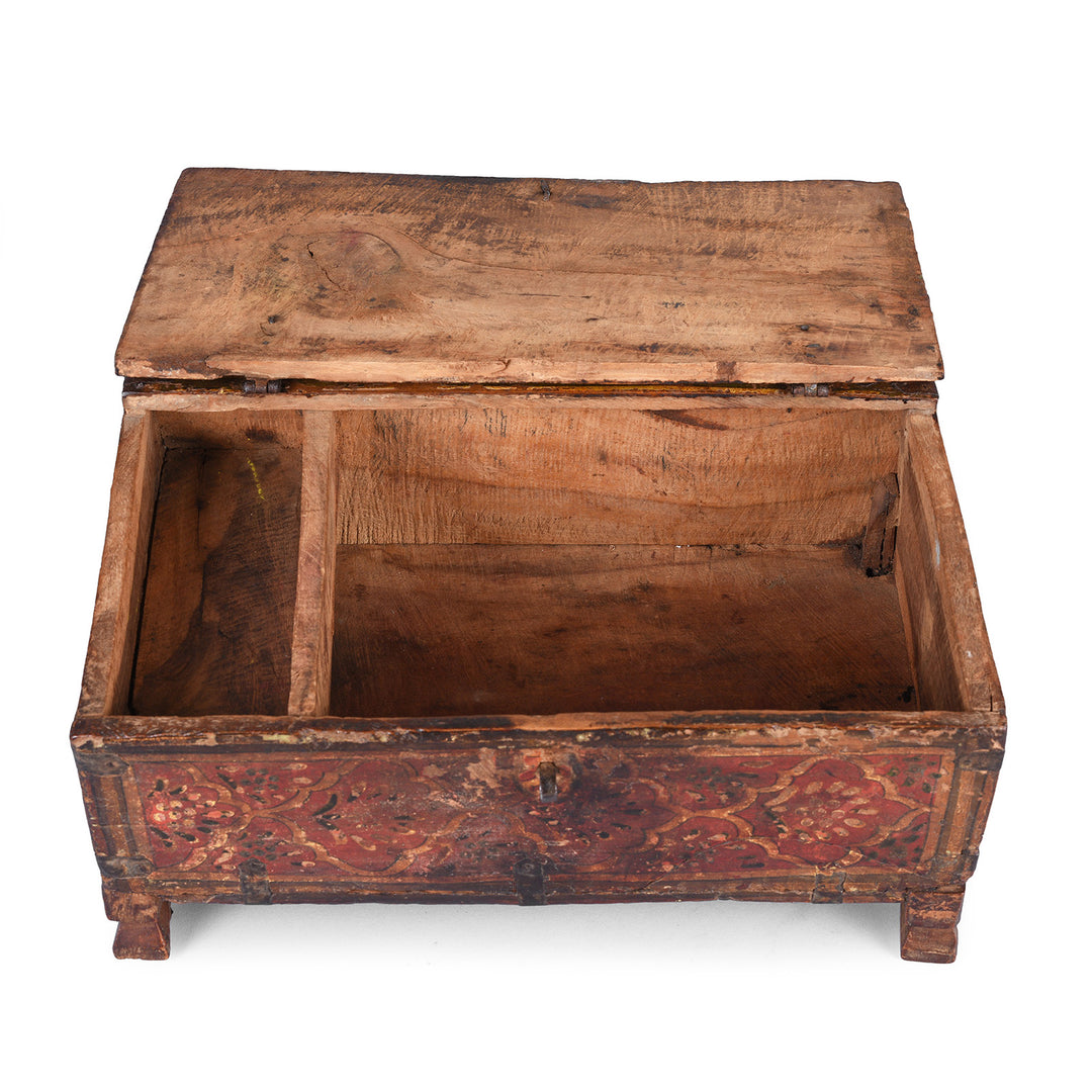 Interior Of Painted Shekhawati Teak Dowry Box With Floral Motifs And Iron Fittings Early Nineteenth Century