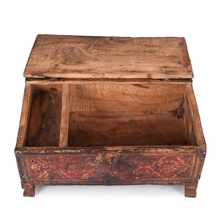 Interior Of Painted Shekhawati Teak Dowry Box With Floral Motifs And Iron Fittings Early Nineteenth Century