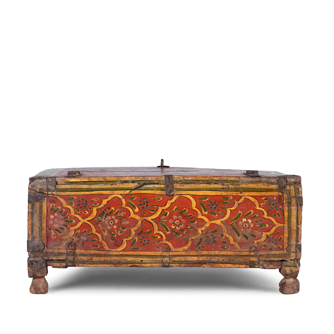 Back Of Painted Shekhawati Teak Dowry Box With Floral Motifs And Iron Fittings Early Nineteenth Century