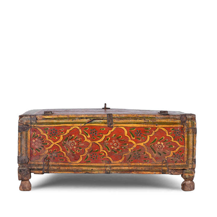 Back Of Painted Shekhawati Teak Dowry Box With Floral Motifs And Iron Fittings Early Nineteenth Century