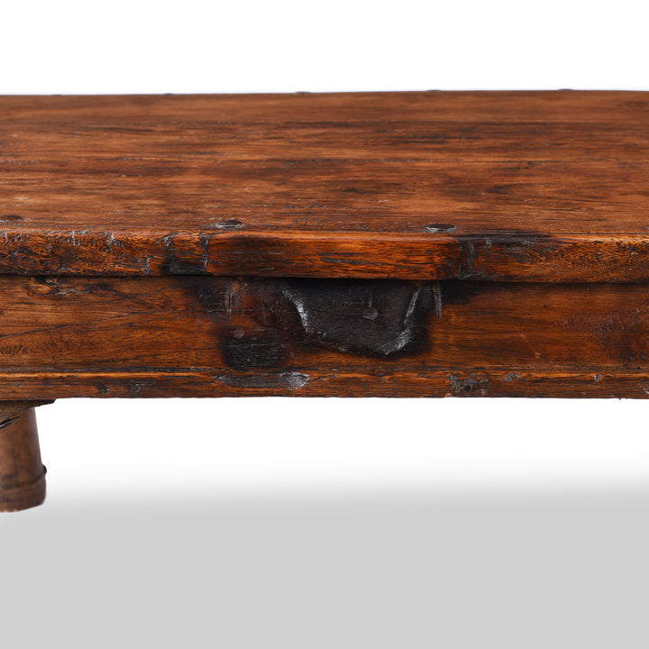 Burn Mark Detail From Antique Indian Takhat Coffee Table From Rajasthan | Indigo Antiques
