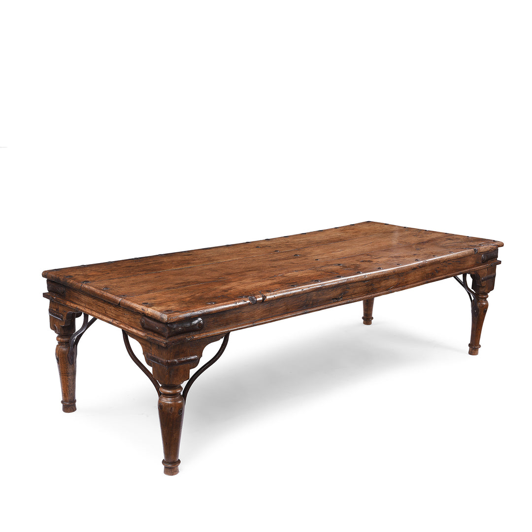 Angled View Of Antique Roheda Wood Takhat Table From Shekhawati | Indigo Antiques