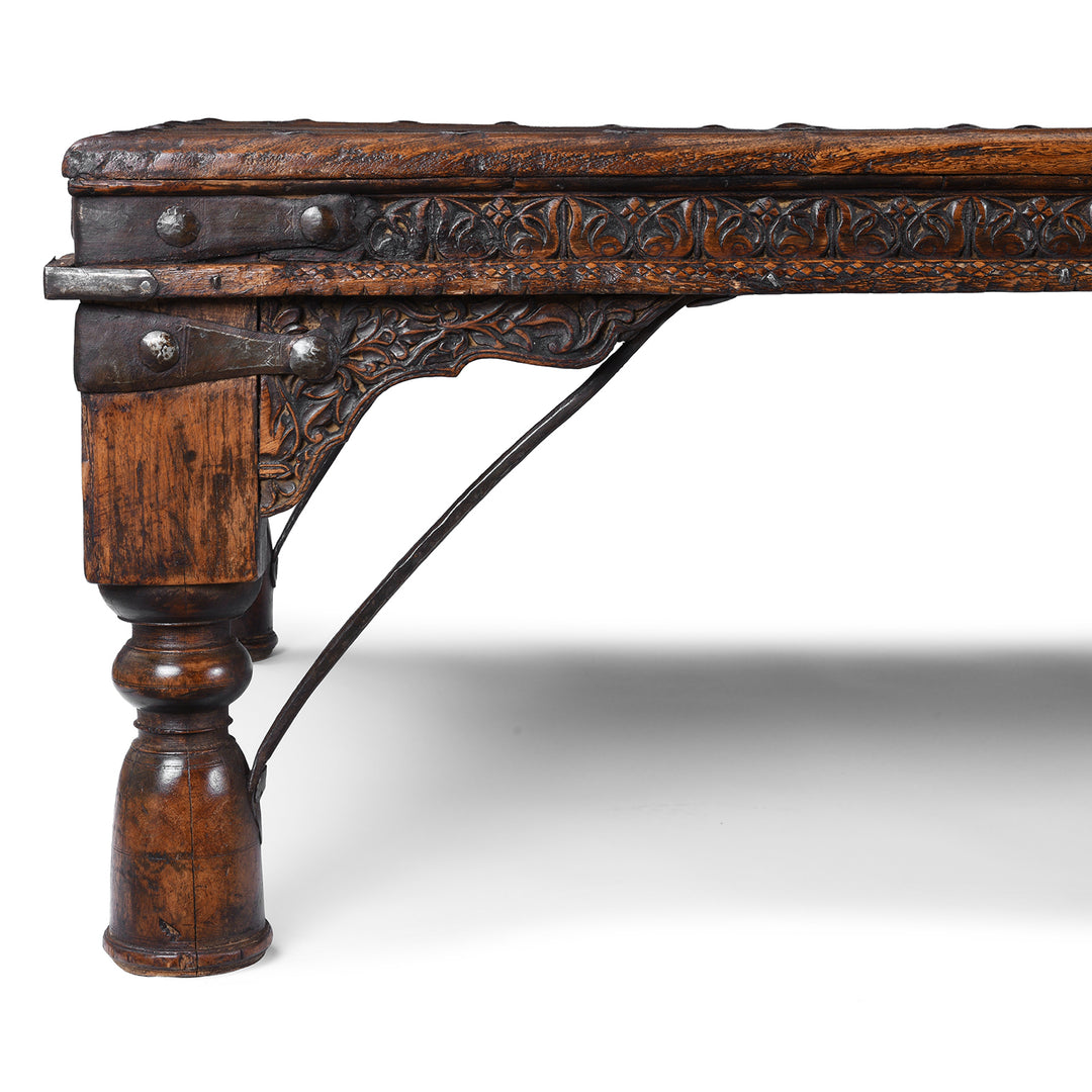 Leg And Carving Detail From Antique Indian Takhat Coffee Table From Shekhawati 